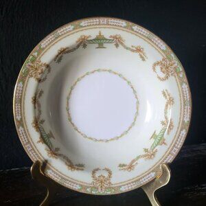 Vtg Noritake Japan 3852 "Lorento" Berry Bowl Gold Details Green Tan Urns Swags